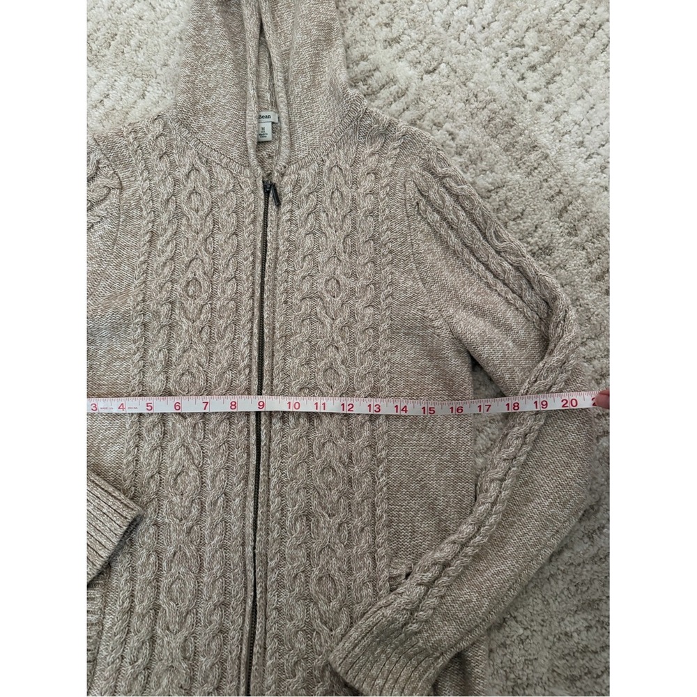 L.L Bean Beige Cream Hooded Cable Knit Front Zip Sweater Cardigan Medium - Picture 9 of 9